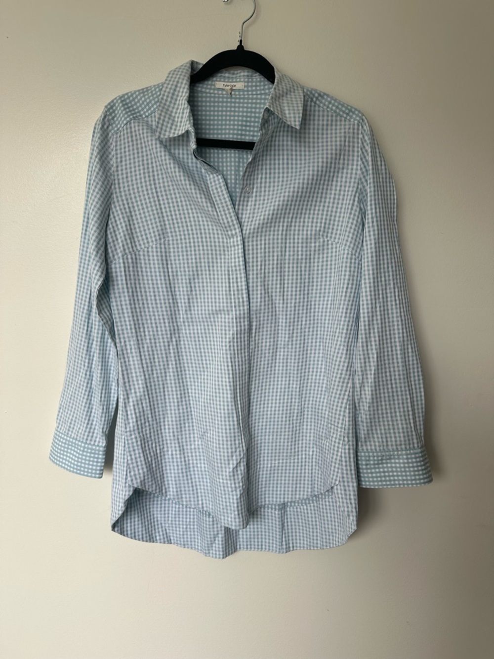 TYLER BOE Women's Gingham Long Sleeve Button Down Shirt Blue/White Size‎ 8